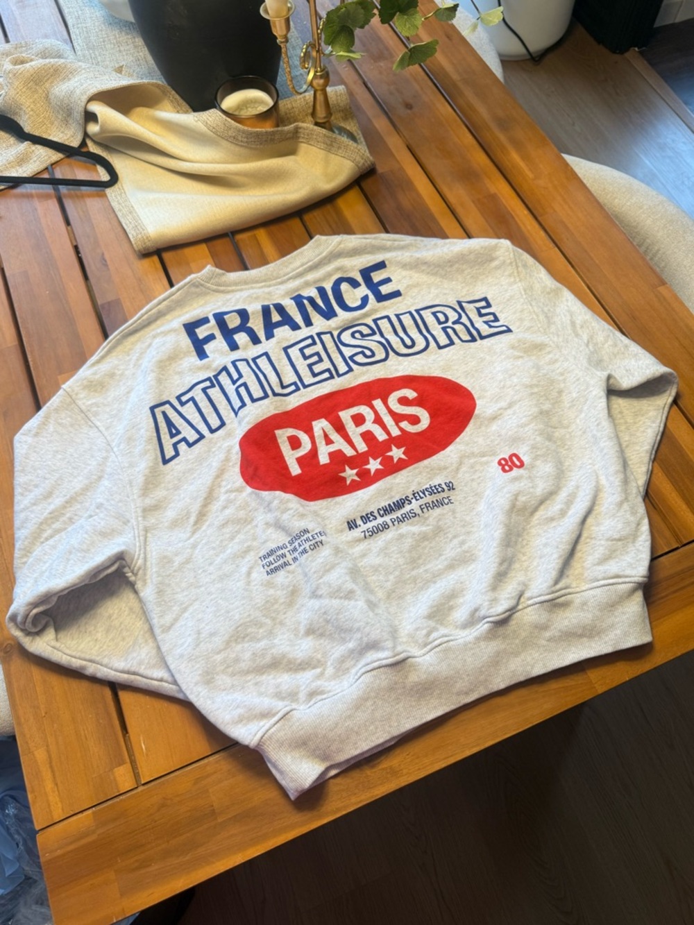 Heather Gray Graphic Sweatshirt with Blue and Red Print
